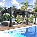 MELLCOM Louvered Pergola 12x24, Aluminum Pergola with Adjustable Louvered Roof, Outdoor Pergola with Waterproof Curtains and Nets, Dark Grey