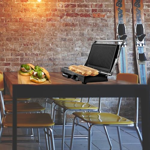 BEHOME Parrilla eléctrica con doble placa de hierro fundido antiadherente, 1800 W, barbacoa eléctrica, temperatura regulable y bandeja recogegrasas - imagen 3