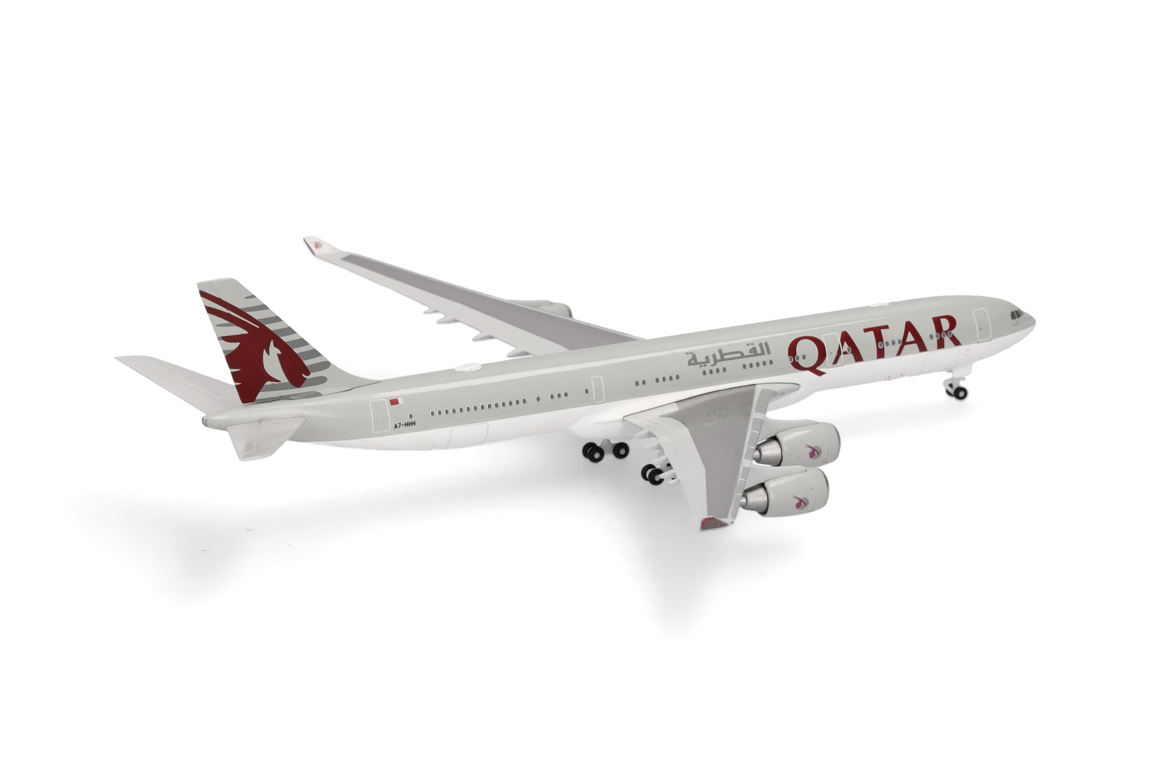 Herpa Modellflugzeug Qatar Amiri Flight Airbus A340-500, Miniatur im Maßstab 1:500, Sammlerstück, Flugzeug Modell ohne Standfuß, Metall