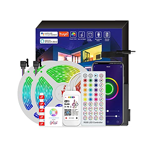 Ototon Ruban LED 25M Bande LED WiFi Intelligent SMD5050 RGB Auto-Adhésif avec Télécommande 44 Touches Compatible avec Alexa Echo, Google Home, Décoration pour Intérieur Maison (25M)