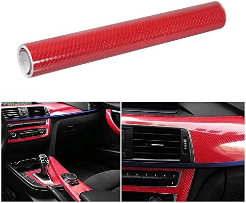 6D Carbon Fiber Vinyl Wrap Roll, Lypumso Super Glossy Car Wrap Film Featuring Bubble Free Air Release Technology, Car Moto DIY Interior Exterior (High Gloss Red, 1ft x 5ft)