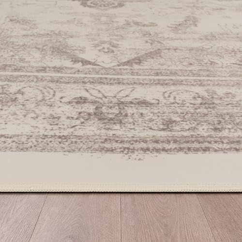 Tapis de salon vintage lavable 120x160 cm design rétro beige