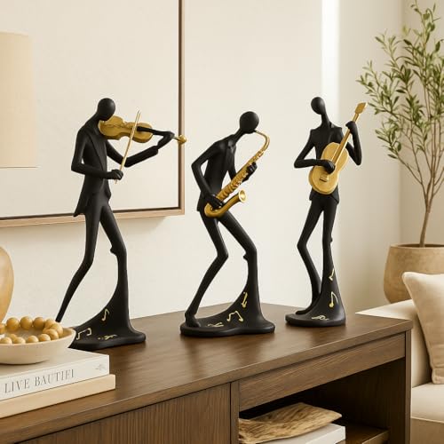 Estatuas decorativas músico polystone negras 3 piezas 15 pulg miniatura 7