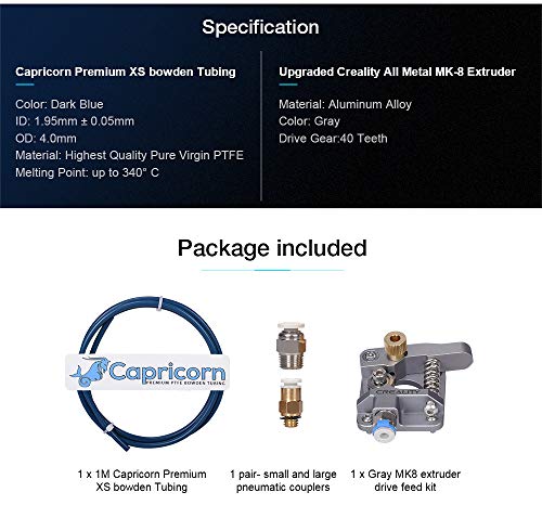 Creality Official Upgrade Kit, Capricorn Ptfe Bowden Tubing And Metal Feeder Extruder For Ender 3 Series, Ender 5/5 Plus/Pro, Cr-10 Series 3D Printer #TOP1