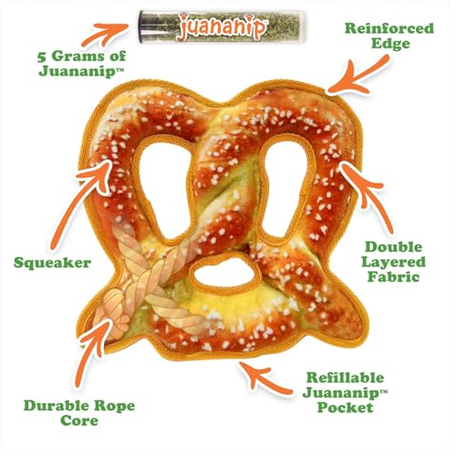 Image of Doggijuana Twisted Pretzel & Pretzel Ring Dog Toy Bundle | 2 Pack, Squeaky | Refillable squeaky plush dog toy + organic calming catnip; eases anxiety, stress & storms; drug-free, hand-harvested