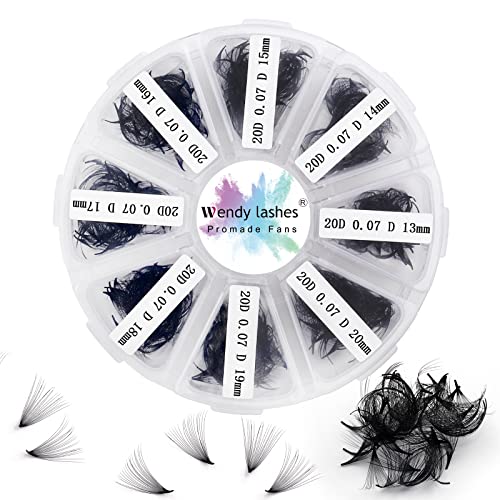 Pre Made Fan Eyelash Extensions 20D 0.07mm D Curl Mixed 13-20mm 500 Fans Premium Premade Fans Loose Volume Russian Lash Extensions Handmade Promade Loose Fans(500-20D-0.07-D-1320) - Image 2