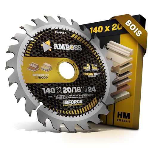 Lame de scie circulaire HM - 140 x 20 mm - 24 dents alternées - Pour bois sur batterie - Allround. AMBOSS WERKZEUGE® Lame de scie 140 mm + bague de...