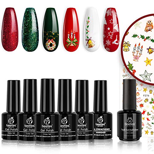 Beetles Sparkle Red Green Gel Polish Kit With Nail Art Foil Glue Gel For Foil Stickers Nail Glue Transfer Tips Star Glues 15Ml 1 Bottle #TOP21