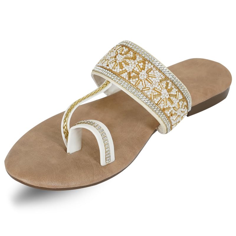 Image of DFR Flip Flops for Women Daily Use Comfortable Ethnic Embroidered Girls Slippers flipflops chappals