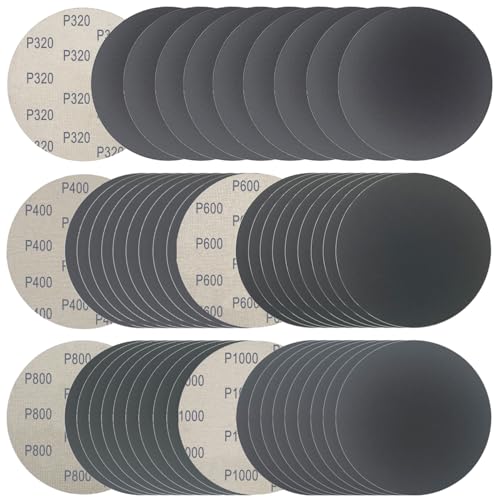 Image of 6 Inch 50 Pcs Wet Dry Sanding Discs Hook and Loop, 320 400 600 800 1000 Assorted Grit Waterproof Sandpaper Silicon Carbide for Random Orbital Sander, Automotive Wood Metal Polishing & Sanding