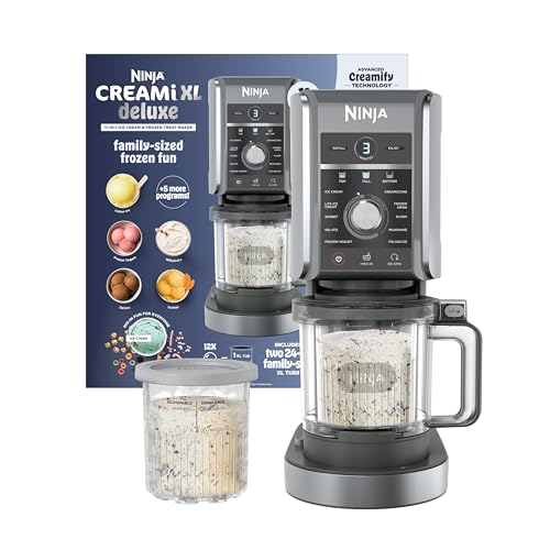 Ninja CREAMi Deluxe Ice Cream Maker | 11-in-1 Create Frozen Desserts, Sorbet, Milkshakes, Yogurt & More | Includes 2 Dishwasher Safe XL 24 Oz. Tubs with storage lids | Silver | NC501