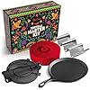 Uno Casa Tortilla Master Kit - Tortilla Press 8 Inch with 10.5 IN Comal Pan, 4 Taco Holders, and Tortilla Warmer - Complete Taco Tuesday Kit, Rotis, and Quesadillas - Unique Gift for Friends or Family