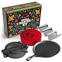 Uno Casa - Master Kit - Tortilla-Presse 20,3 cm mit Comal-Pfanne, 4 Taco-Haltern und Tortilla-Wärmer - Einzigartiges Geschenk für Freunde oder Familie