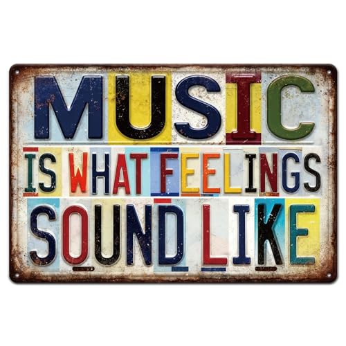 GLOBLELAND Vintage Music Metal Tin Sign 12x8 inch Music is