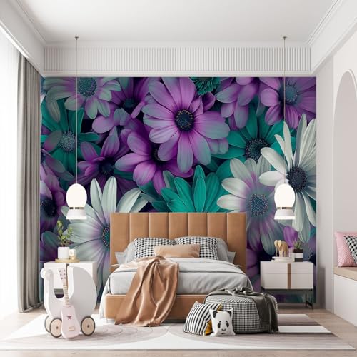 Papier peint personnalisé violet effet 3D marguerite 400 x 280 cm