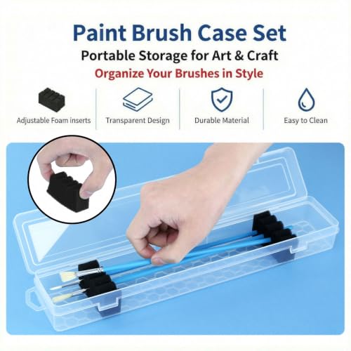 Image of Plastic Paint Brush Case for Artist Long PaintBrush,Hard Travel Miniature Art Watercolor Paint Brush Container Without Brushes - 13 Inch