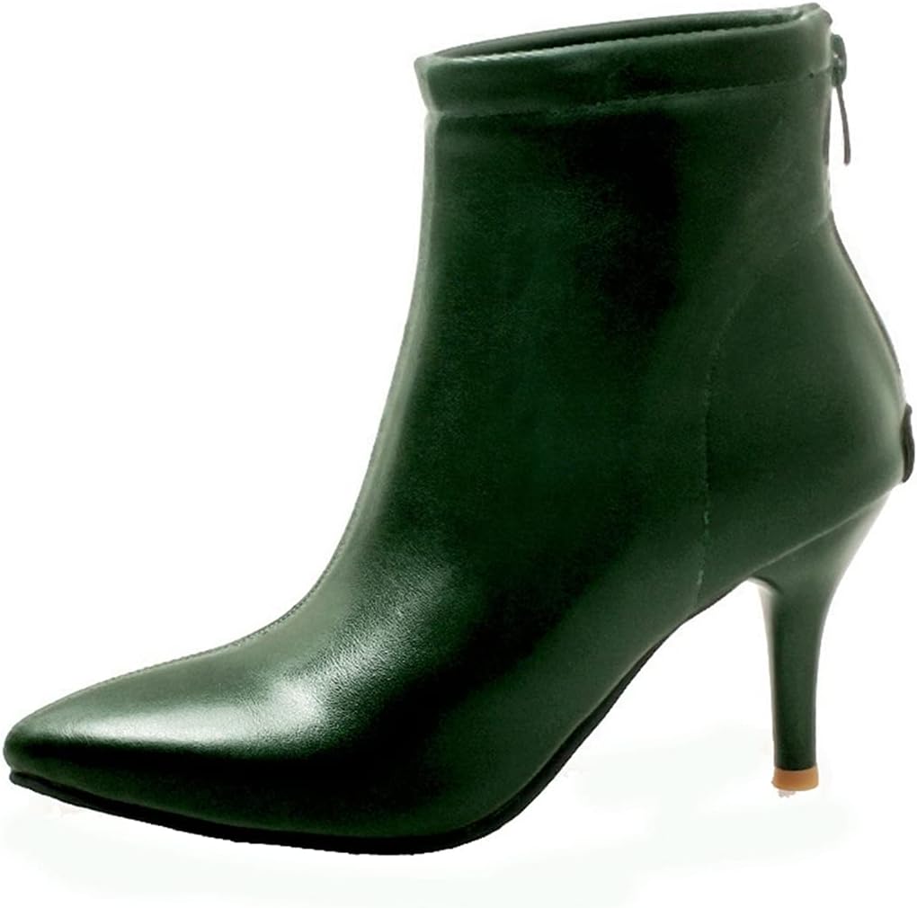 VOKLIN Women's Fashion Pointed Toe Dressy Ankle Boots Back Zipper Stilettos High Heel Elegant Short Booties