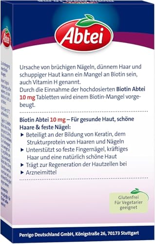 Abtei Biotin 10mg Forte - hochdosiertes Biotin - für schöne Haut, Haare und Nägel - zur Vorbeugung von Biotinmangel - laborgeprüft - 30 Tabletten