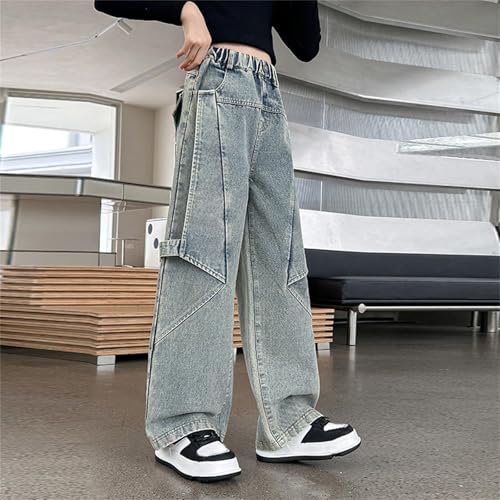 Girls Wide Leg Denim Pants Baggy Elastic Waist Jeans Straight Leg Streetwear Y2k Casual Loose Pants Teen Fall Trouser3