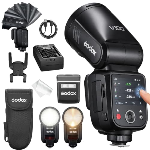 Flash Godox V100 F pour Fujifilm, V100F Flash à écran Tactile 100W TTL, Synchronisation du obturateur Global HSS, Compatible avec Fuji X-T4 X-T5 GFX50S GFX50S II GFX50R X-H2 X-H2S X-S10 X-S20