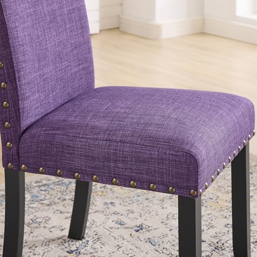 Image of Roundhill Furniture Biony Fabric Dining Chairs with Nailhead Trim, Set of 2, Purple