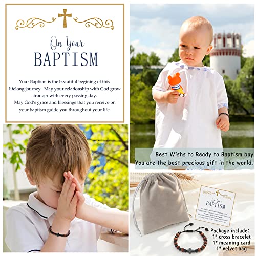 Lanqueen Wooden Beads Cross Bracelet for Baptism/Communion/Easter/Son/Grandson Bracelet Gifts for Little Boys 5