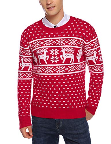 Aibrou Mens Ugly Chritmas Winter Sweater Long Sleeve Sweaters Pullover for Boys Pullover Red