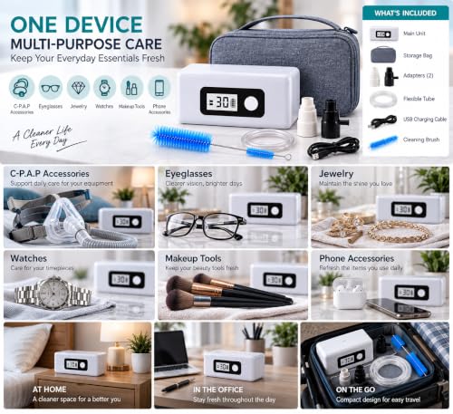 Portable Household Cleaner Kit for Jewelry & Glasses, LCD Display Travel - image 3