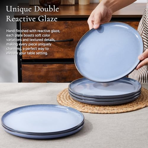 Image of E-far 10.5 inch Ceramic Dinner Plates Set of 6, Large Reactive Glaze Stoneware Dishes, Round Salad Plate for Home Kitchen Restaurant, Microwave & Dishwasher Safe - Ocean Blue