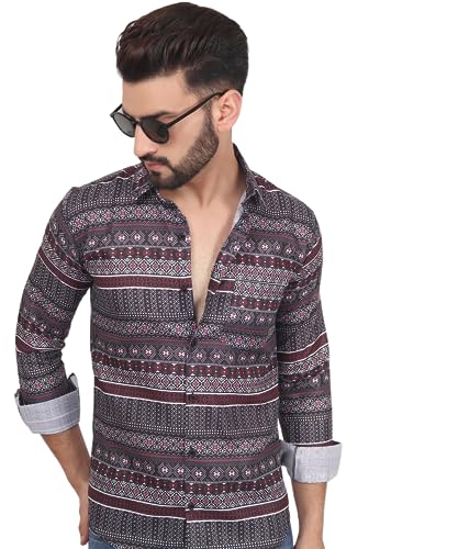 Image of TB Trybuy.in Fusion Men's Printed Full Sleeve Casual Linen Shirt