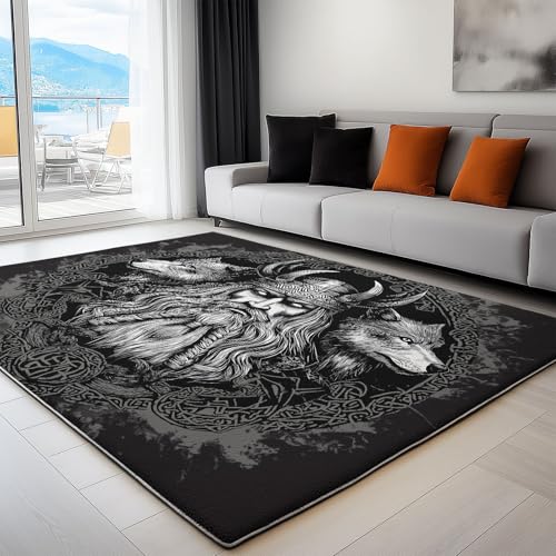 Tapis de chambre doux poils courts loup noir antidérapant