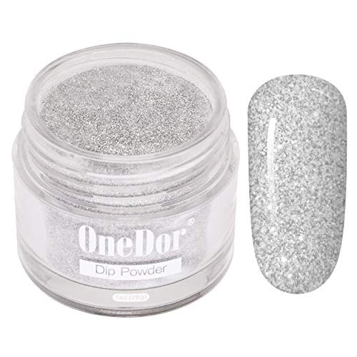 OneDor Nail Dip Dipping Powder  Acrylic Color Pigment Powders Pro Collection System, 1 Oz. (08 - Silver Glitter)