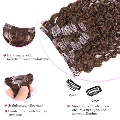 Wepwcod Curly Clip in Hair Extensions Real Human Hair 8Pcs With 18 Clips Clip in Hair Extensions for Women Curly Clip ins Soft & Natural 120g (Brown-JC, 16 inch) - Image 4