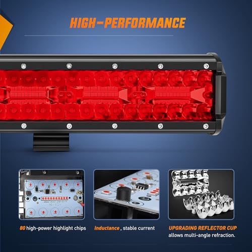 Image of Nilight LED Light Bar 12 Inch 240W Red Pod Lights Triple Row Spot Flood Combo 30000LM Driving Boat Off Road Lighting for Trucks Pickup Golf Cart SUV ATV UTV 4x4 Van Camper Tractor