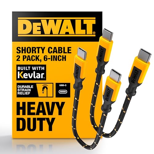 DEWALT Heavy Duty Short USB C to USB C 60W Cable 2Pack (6in) Durable Type C Fast Charging Nylon Braided Cord, Compatible with iPhone 17/16/15 Series, Android Samsung Galaxy S24/S23/S22/ Ultra