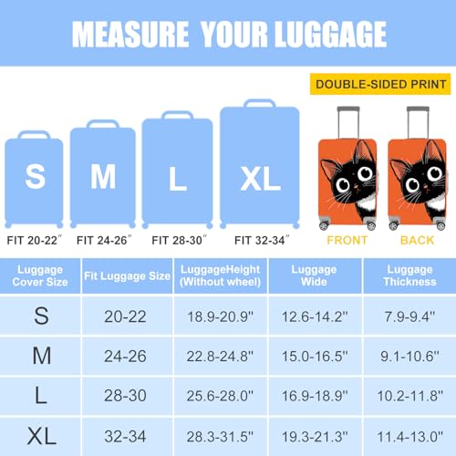Image of Black Cat Luggage Cover for 32-34 Inch Suitcases - Stretch Travel Suitcase Protector with Orange Background - Durable Anti-Scratch Washable Cover for Luggage,XL