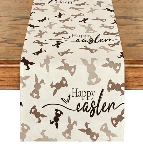 Luzzxfa Chemin de Table 33x183 cm Pâques Lapin – Décoration Printanière en Lin Marron pour Table à Manger Cuisine Salon