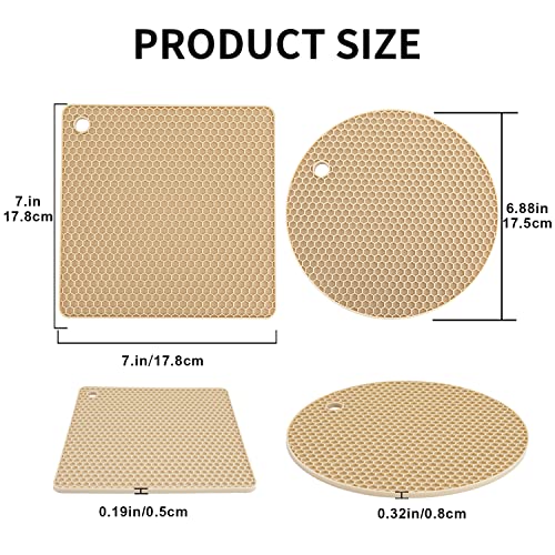 Image of 4 Pack Silicone Trivets for Hot Pots and Pans, Pot Holders Hot Pads, Non-Slip & Heat Resistant Silicone Mats for Kitchen Counter, Soft Durable Drying Mat, Jar Opener and Coasters (Beige)