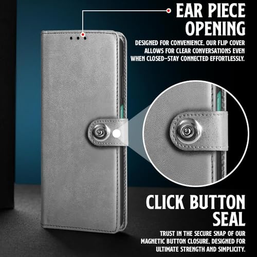 Image of WOW IMAGINE Shock Proof Flip Cover Back Case for Xiaomi Redmi Note 10T 5G | Poco M3 Pro 5G (Magnetic Button Flip Case | Wallet Pockets & Stand | Leather Finish | Stone Grey)