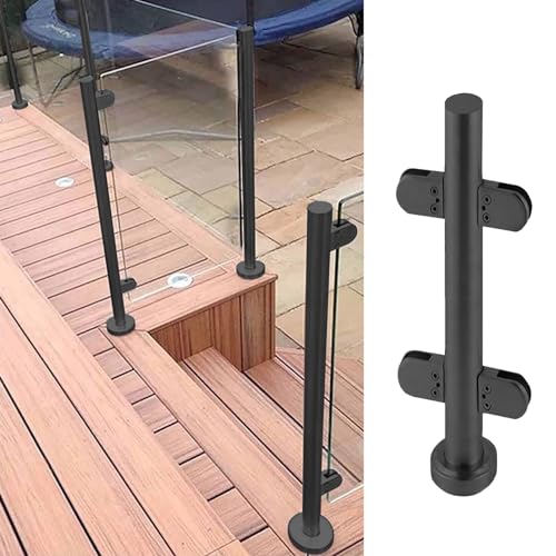 ガラスガードレール, 屋外階段手すりキット 手すり柱、ステンレス製バルコニーフェンスガラスコネクタクランプ(Black mid Post,115cm(45 1/4"))