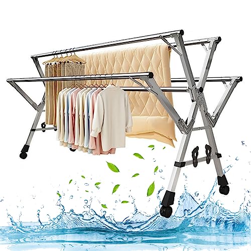 YSUEFIJO Etendoir a Linge Exterieur Pliable, Etendoir a Linge Extensible, Etendage Linge Interieur Solide, Sechoir a Linge Retractable, Tubes en Acier...