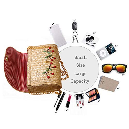 EVEOUT Stroh Clutch Umhängetasche Damen Obst Banane Kirsche Muster Mode Schultertaschen Strand Geldbörse Sommer