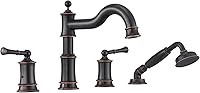 Oil Rubbed Bronze Roman Tub Faucet with Hand Shower - High Flow 8 GPM Brass 18-24" Widespread 4-Hole Deck Mount, 360° Swivel Spout
