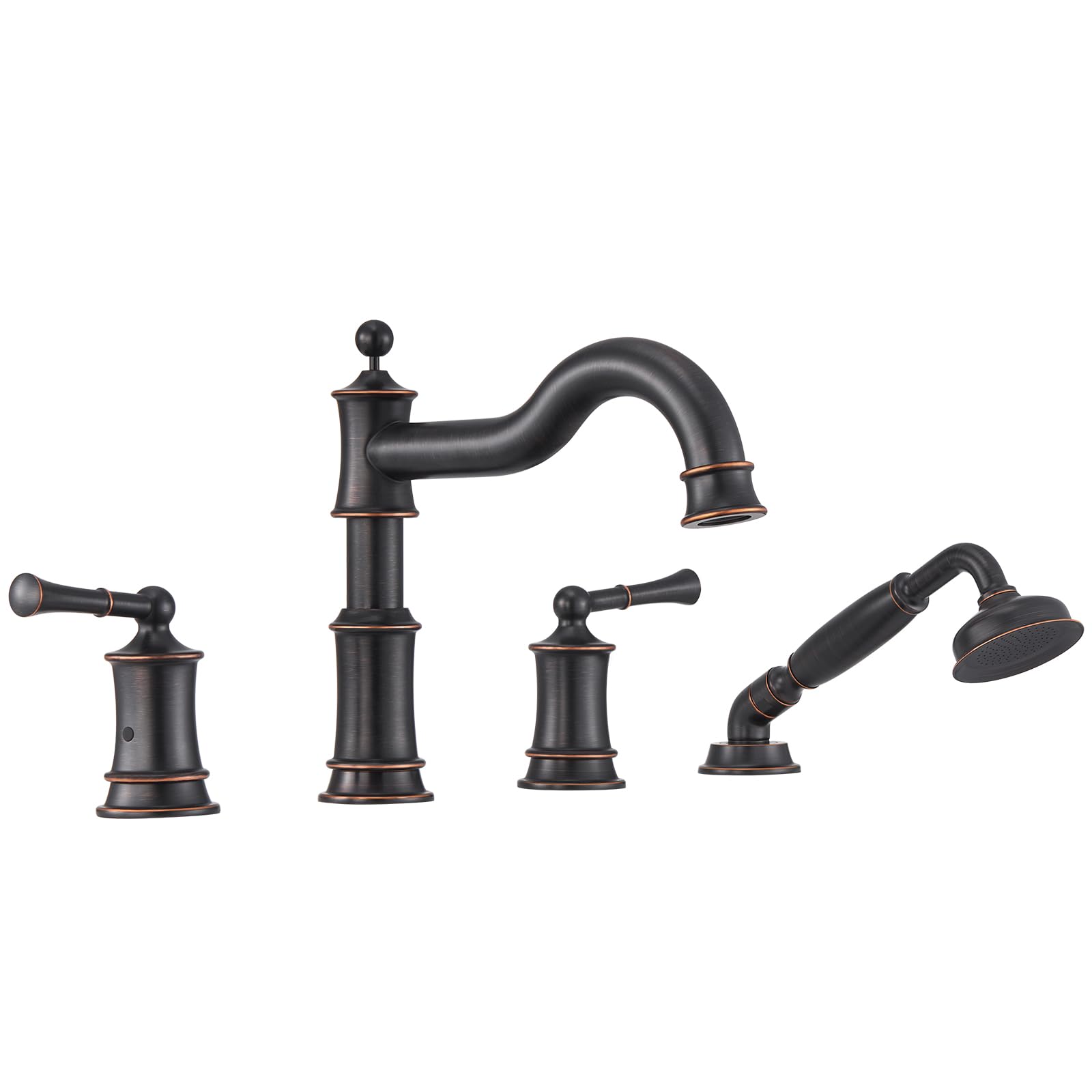 Qinkell Roman Tub Faucet Set with Sprayer, 4-Hole Deck Mount