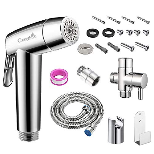 Kit Douchette WC à main bidet, CrazyFire Toilette Bidet Spray, Douchette Bidet avec crochet de support de tuyau T-Valve pour Hygiène personnelle Soins de nettoyage