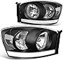Auto Dynasty LED DRL Headlights Assembly Compatible with Dodge Ram 1500 2500 3500 2006-2009, Driver and Passenger Side, Black Housing Clear Corner