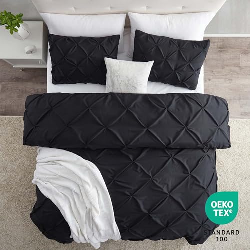 Image of Nestl Twin Duvet Cover Set Black - Soft Double Brushed Duvet Set with Button Closure & Corner Ties, 2 Piece Luxurious Pinch Pleated Duvet Cover Set 68x90 Inches with 1 Pillow Sham