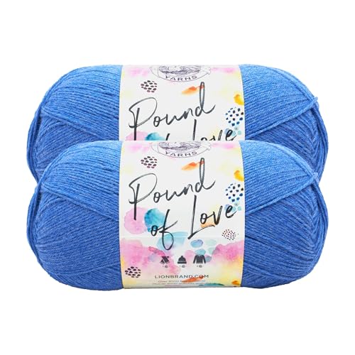 Image of Lion Brand Yarn, Pound of Love Crochet Yarn, Denim, Blue, 2 Pack | Large Skein Everyday Basic 100% Acrylic Worsted Weight Knit Fiber for Baby Blankets, Classic Afghans, Sweaters, Scarf Sets