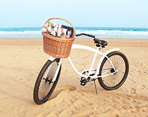 Colorbasket Adult Front Handlebar Wicker Bike Basket with Handle, 3 Velcro Straps