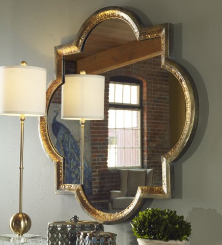 Designer 40" Hammered Gold Quatrefoil Wall Mirror #TOP1